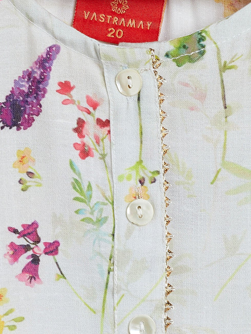 Vastramay SISHU Girl's Multicolor-Base Cream Kurta pant Set